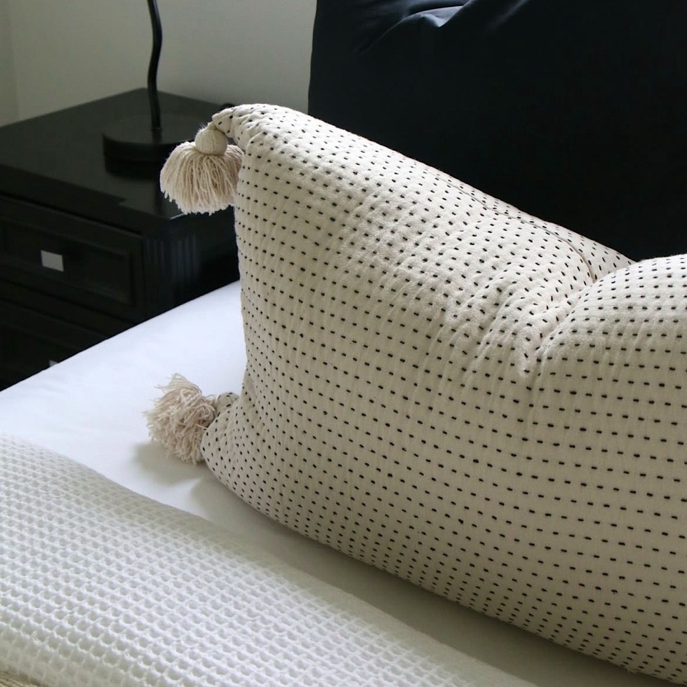 H&M Embroidered Stitch Tasselled Throw Pillow Cover